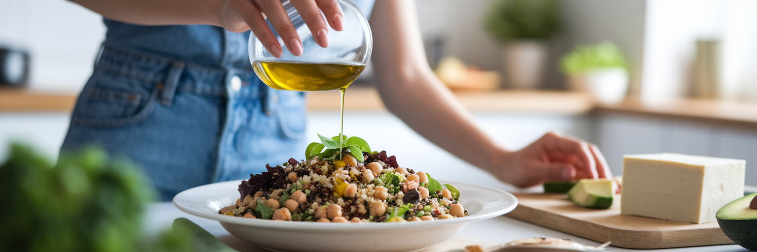 Preparing a healthy plant-based meal.