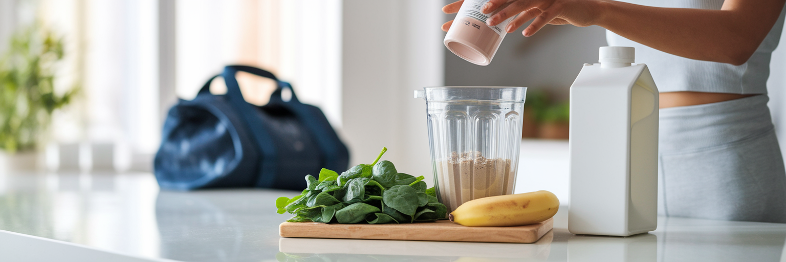 Preparing a vegan post-workout protein smoothie.