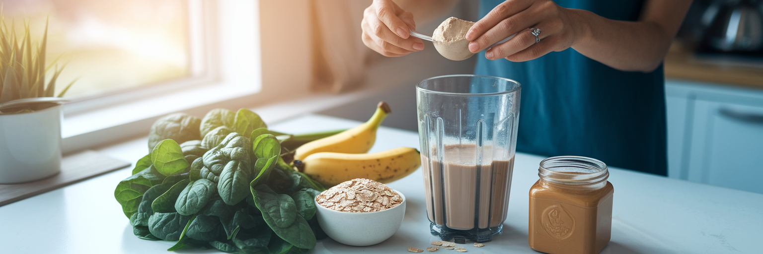Preparing a vegan pre-workout protein shake.