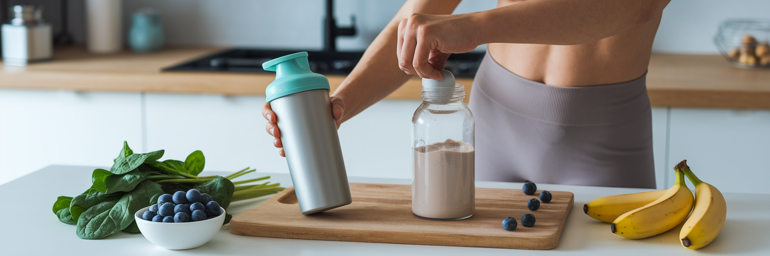 Preparando un batido vegano de proteína para la recuperación