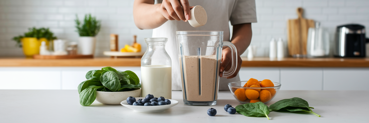 Preparando un batido de proteína vegano