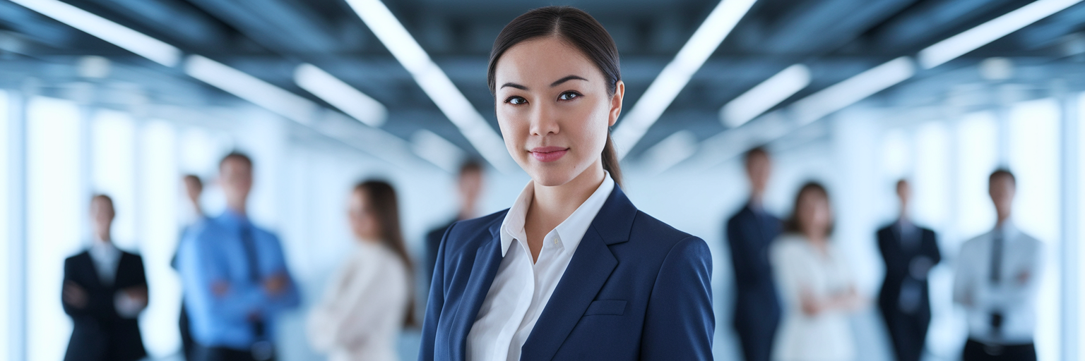 Professional woman standing out from a crowd.