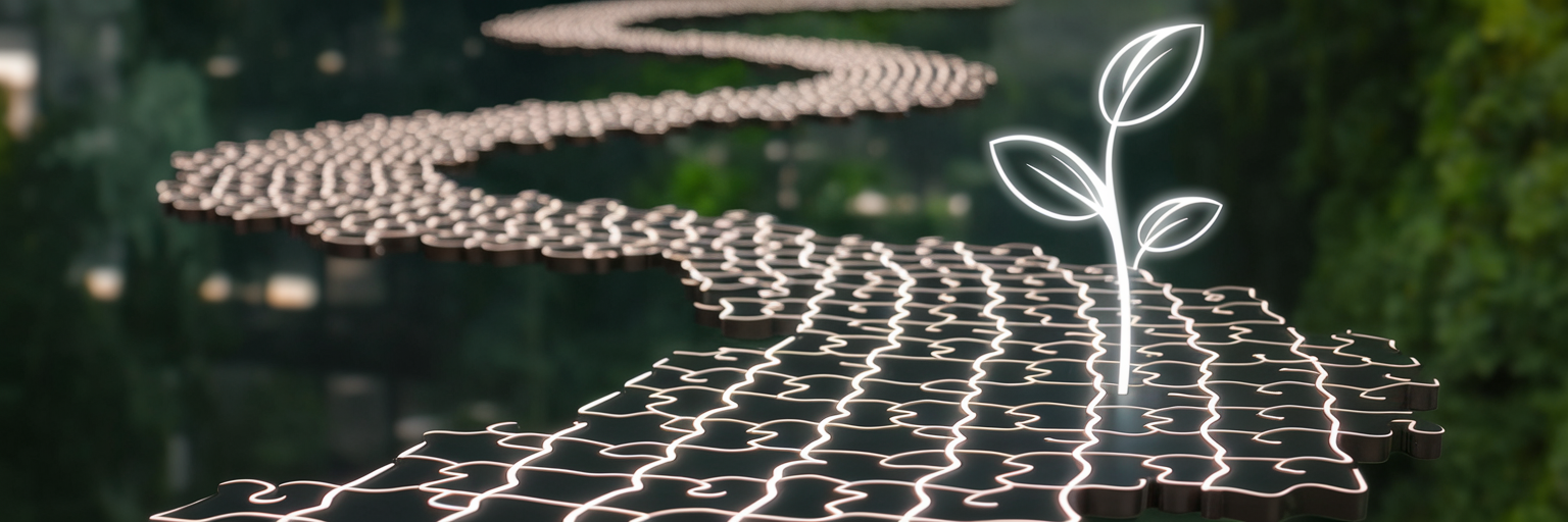 Puzzle path leading to plant
