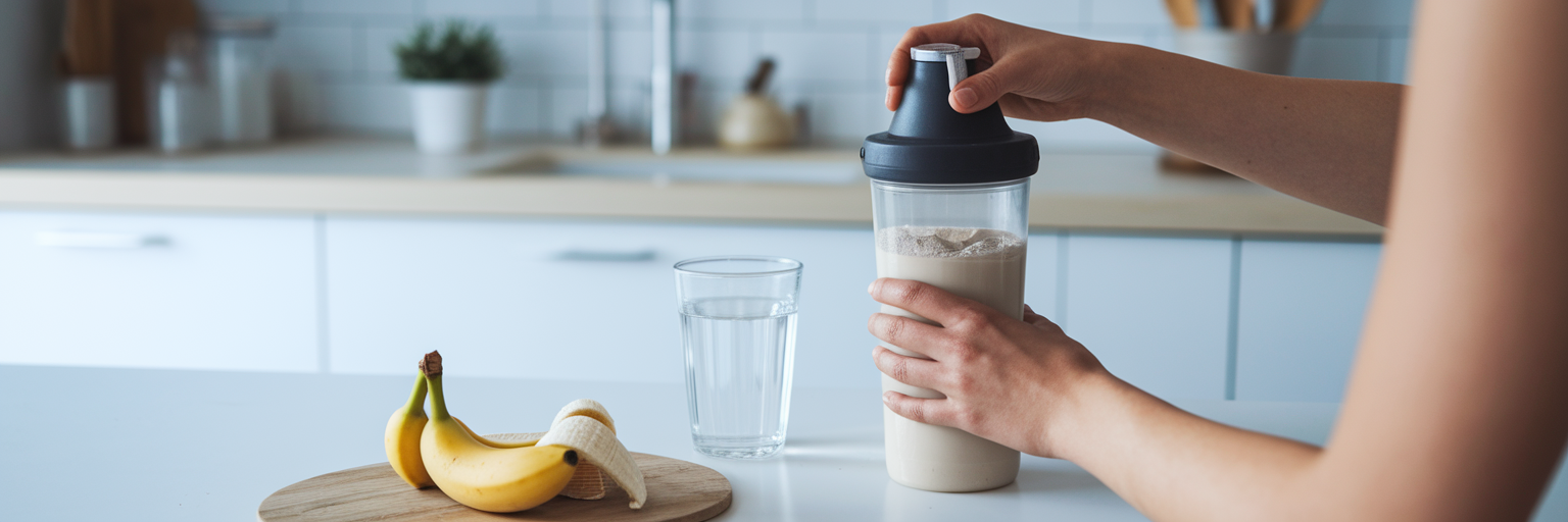 Runner preparing a vegan protein shake
