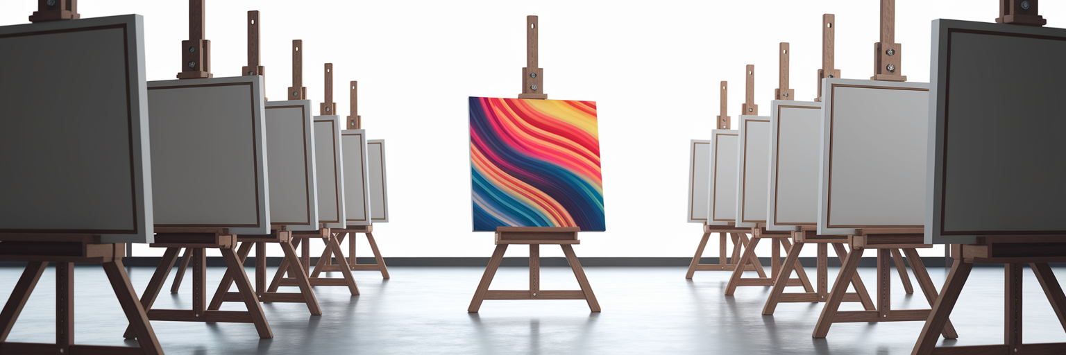 Self-painting canvas in an art studio.