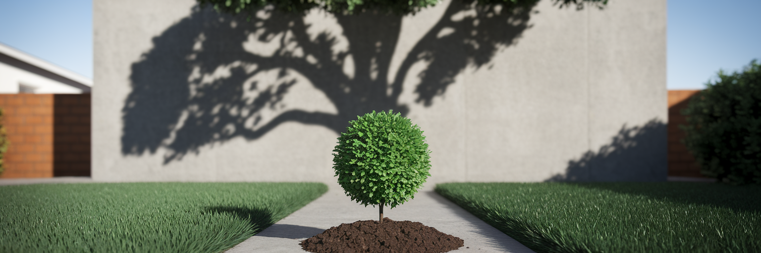 Small sapling casting shadow of large tree.