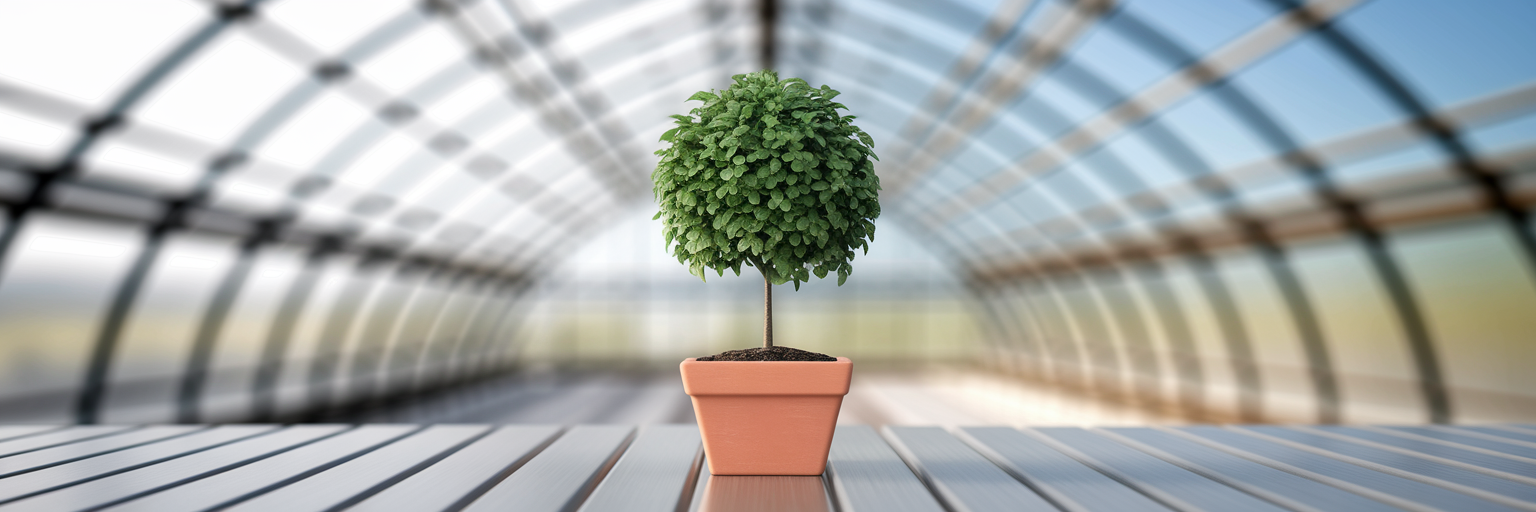 Small sapling in a simple pot.
