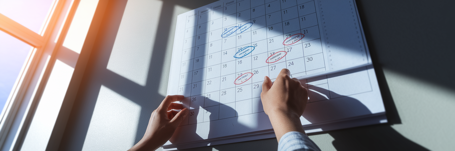 Strategic content planning on a wall calendar.