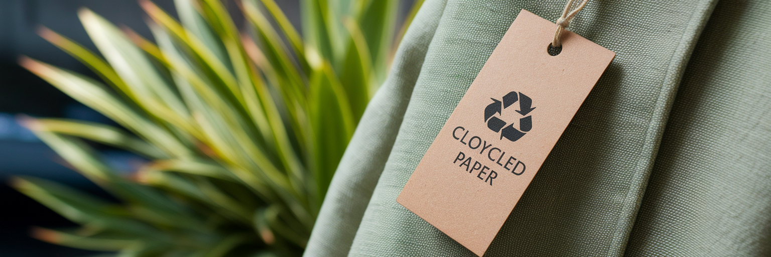 Sustainable fashion brand clothing tag.