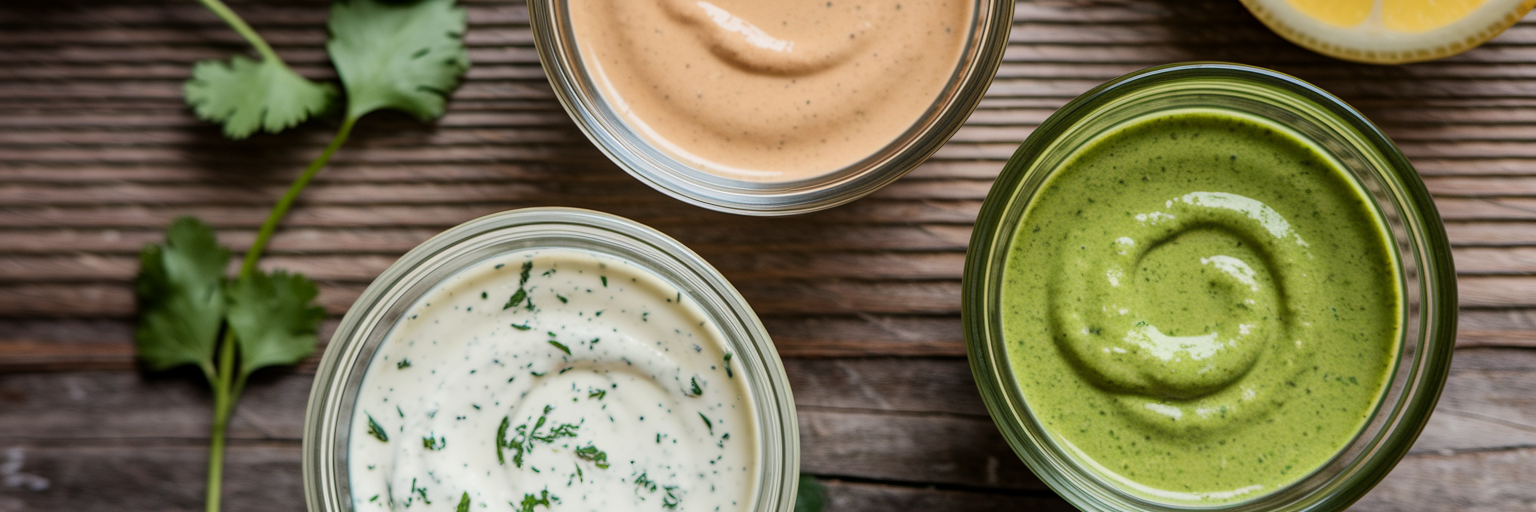 Tres aderezos veganos caseros para ensaladas ricas en proteína.