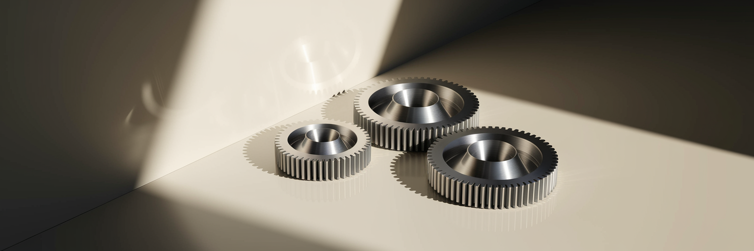 Three interlocking gears symbolizing workflow automation.