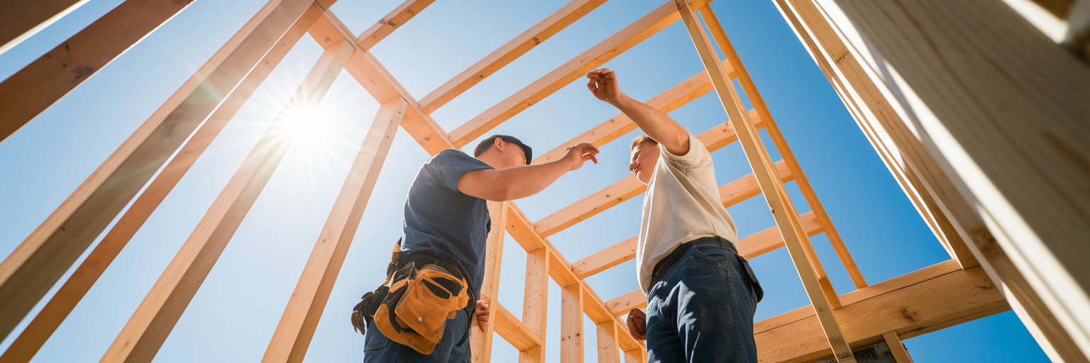 Tradie mentoring apprentice on construction site.