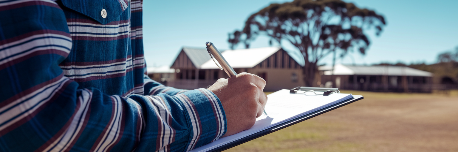 Tradie signing document on regional worksite.
