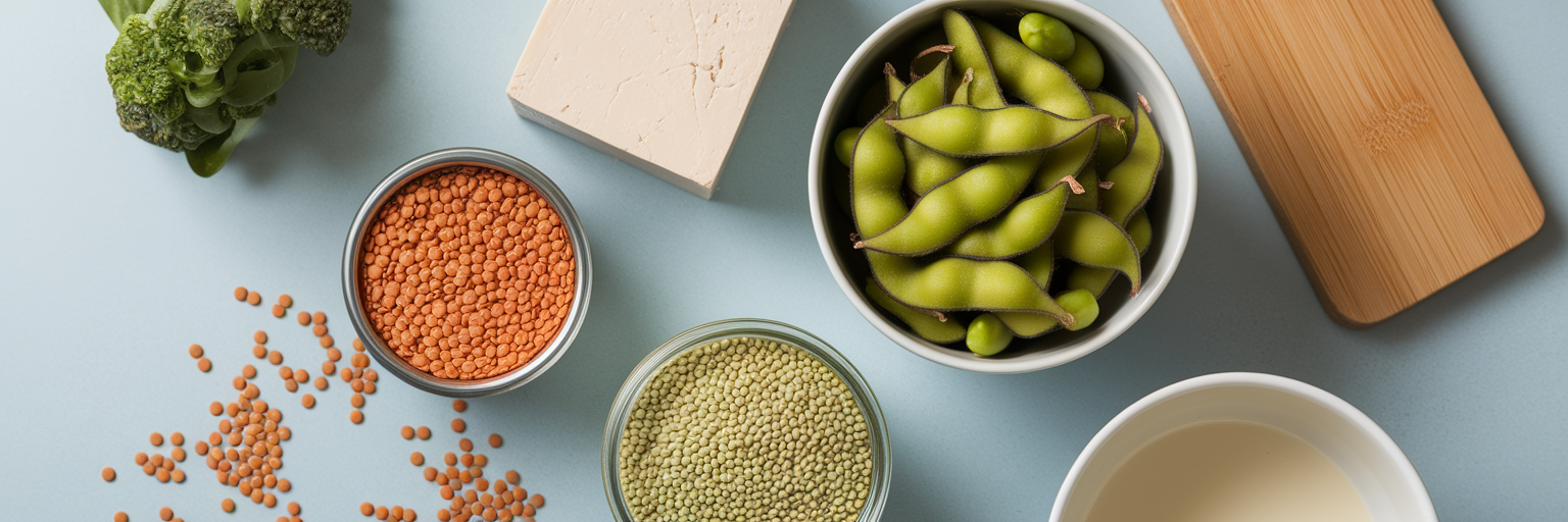 Uncooked vegan protein sources on counter.