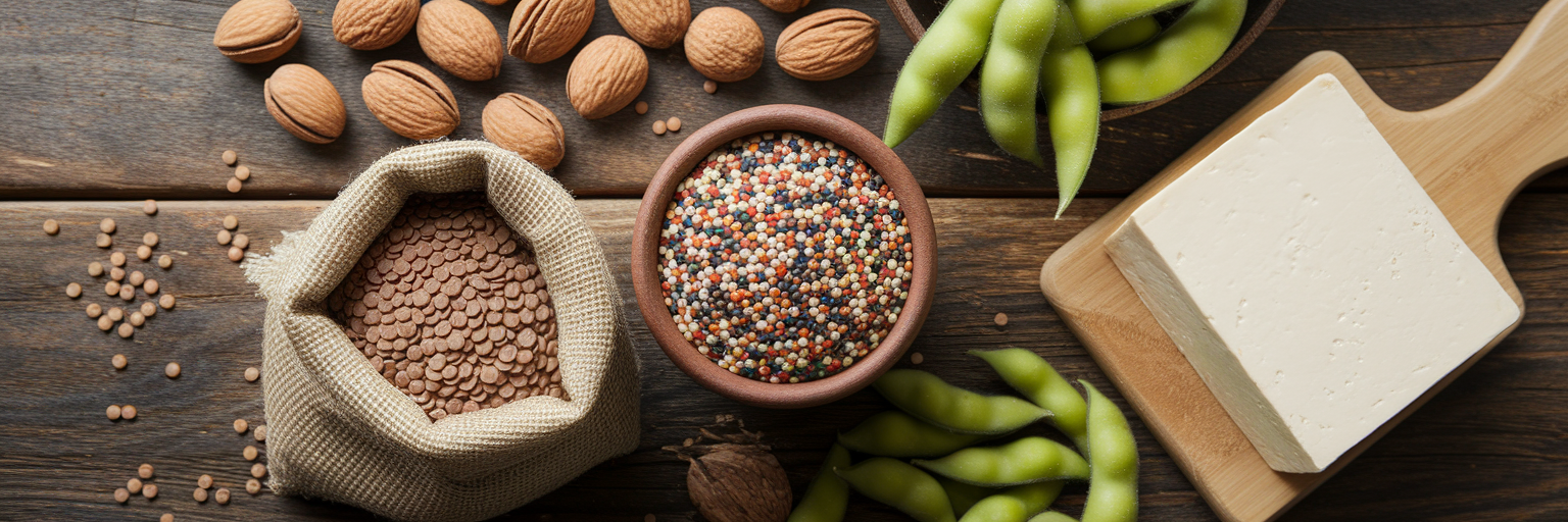 Variety of whole food plant proteins.