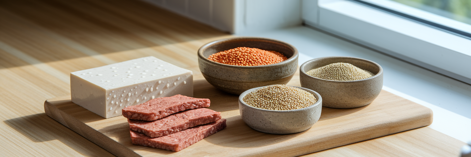 Diversas fuentes de proteínas de origen vegetal disponibles en el mostrador