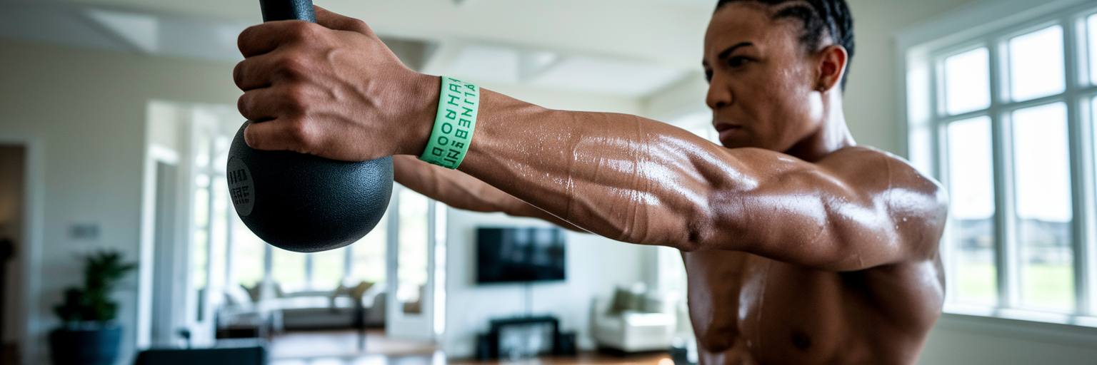 Vegan athlete performing kettlebell swing.