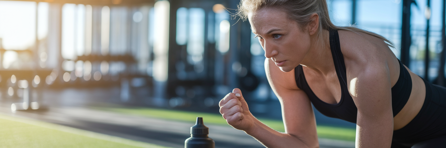 Atleta vegano recuperándose entre series de entrenamiento.