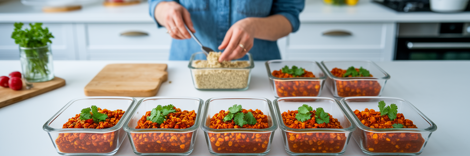 Recipientes veganos ricos en proteínas para preparar comidas