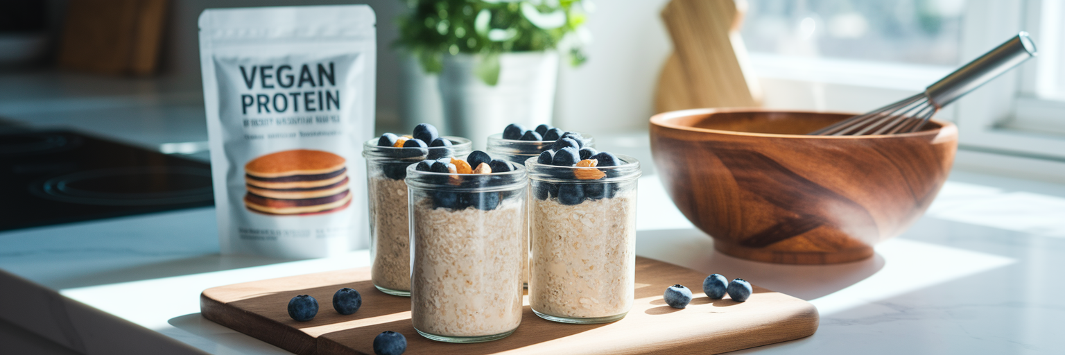 Preparación de comidas con avena proteica vegana durante la noche