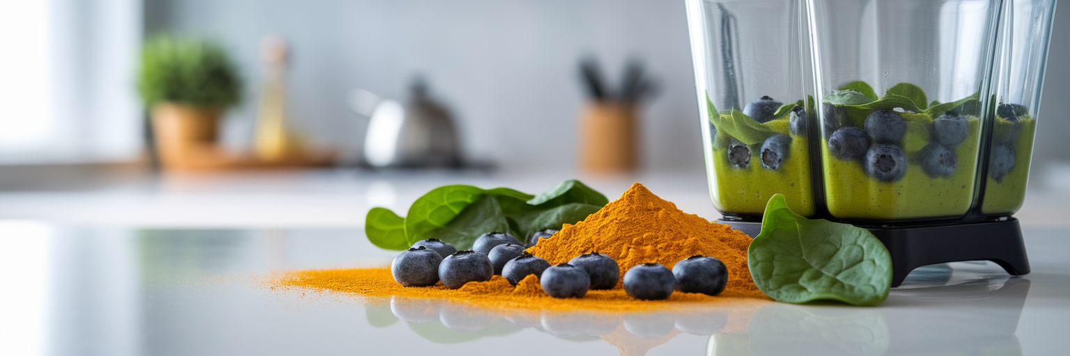 Batido de proteína vegano con ingredientes antiinflamatorios.