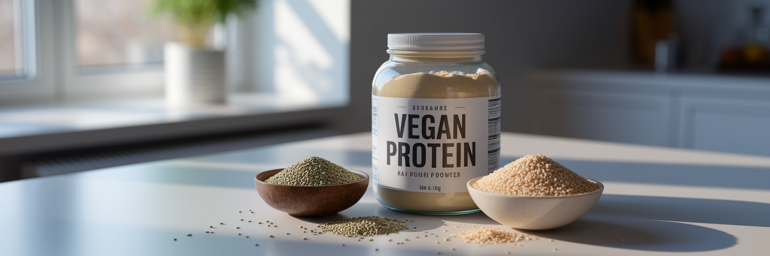 Vegan protein sources on kitchen counter